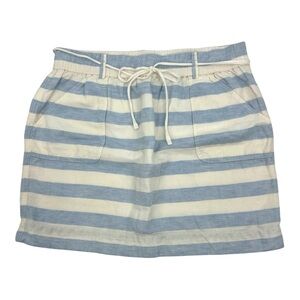 LOFT Skirt Blue White Stripe Linen Cotten w/ Pockets Womens SZ L